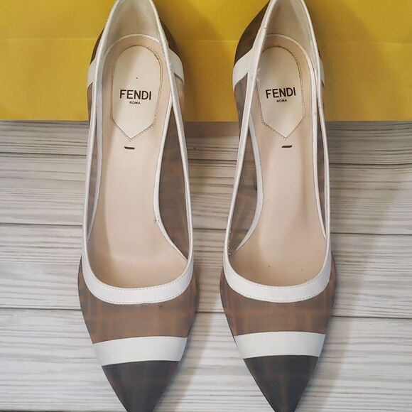 FENDI Colibri FF Monogram Mesh And Leather Heels - Picture 5 of 12